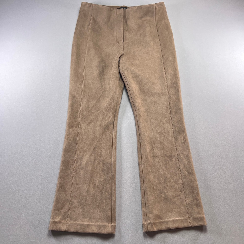 Ann Taylor Dress Pants Womens 4 Brown Faux Suede Pleated Flared Lag Office Wear